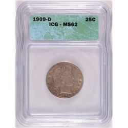 1909-D BARBER QUARTER ICG MS62 GREAT  COLORS!