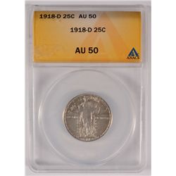 1918-D STANDING LIBERTY QUARTER, ANACS AU-50