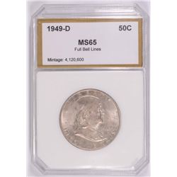 1949-D FRANKLIN HALF DOLLAR, PCI MS-65 FBL  NICE!  GREAT TONING