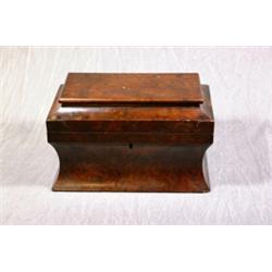 A Nice Quality Burr Walnut Sarcophagus Shaped 2 Division Tea Caddy with Lift OutCanisters. Est. 3...