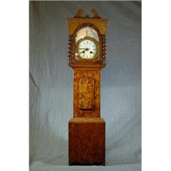 A Most Unusual Miniature Long Case Clock 29 1/2" Tall, in Birds Eye Maple Oak and Walnut with Fre...