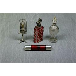 A Novelty Miniature Silver Bird Cage on Stand with Cold Painted Parrot on Perch,Stamped Med USA,...