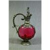 Image 1 : A Continental Cranberry Glass Wine Carafe with Pretty Plated Mount Handle and Cherub Stopper on C...