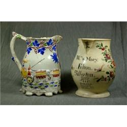 An Interesting Staffordshire Jug Depicting 2 Circus Carriages Pulled by Elephants and Camels (dam...
