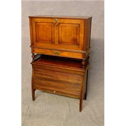 A Mahogany Side Bureau with Roller Door Cupboard Under, Possibly a Marriage of a Victorian Whatno...