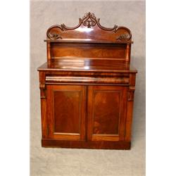 A Victorian Mahogany Chiffonier with Carved Back Above Cushion Fronted Drawer and 2 Panelled Door...