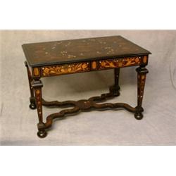 An Impressive Inlaid Ebonsied Side Table with Mahogany, Satinwood and Ivory Foliate Decoration. O...