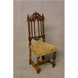 A Pretty Victorian Oak Gothic Revival Side Chair with Barley Twist Spindles and Carved Pierced To...