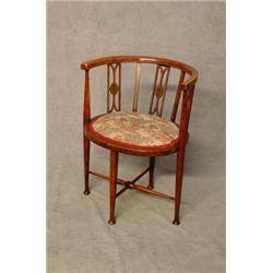 A Pretty Late Victorian String Inlaid Mahogany Corner Chair with Oval Seat on Turned Tapering Leg...