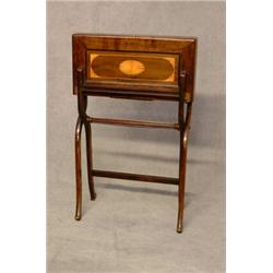 A Good Inlaid Mahogany Folding Campaign Table with Fitted Interior Including Matchbox, Inkwell, S...