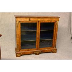 A Very Nice Quality Victorian Inlaid Walnut Side Cabinet with Ormulu Mounts. Glazed Doors to Velv...