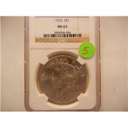 1923 Peace Dollar, Graded by NGC MS63