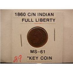 1860 Copper Nickel Indian Head Cent, Key Date