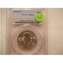 1954-S Franklin Half Dollar, Graded by PCGS MS64
