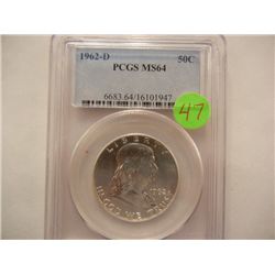1962-D Franklin Half Dollar, Graded by PCGS MS64