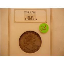 1950-D Franklin Half Dollar, Graded by NGC MS64