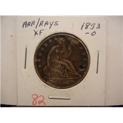 1853-O Seated Liberty Half Dollar, w/ Arrows & Rays, Hole Drilled