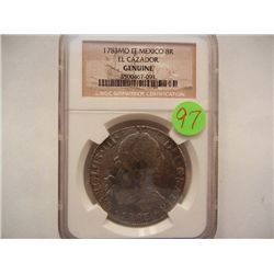 1783 Mo FF Mexico 8R, El Cazador, Genuine, Graded by NGC, Shipwreck Certification