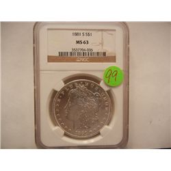 1881 Morgan Dollar, Graded by NGC MS63