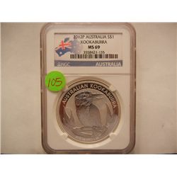 2012-P $1 Australian Kookaburra, Graded by NGC MS69