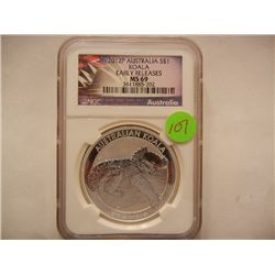 2012-P $1 Australian Koala, Early Releases, Graded by NGC MS69