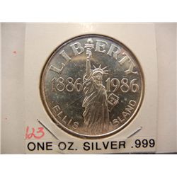 1 oz., .999 Fine Silver 1986 Liberty-Ellis Island Round