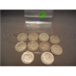 10 Silver Roosevelt Dimes, Mixed Dates