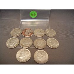 10 Silver Roosevelt Dimes, Mixed Dates