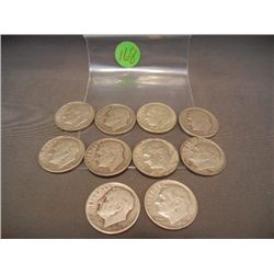 10 Silver Roosevelt Dimes, Mixed Dates