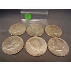 (6) 1964 90% Silver Kennedy Half Dollars