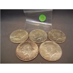 (5) 1964 90% Silver Kennedy Half Dollars