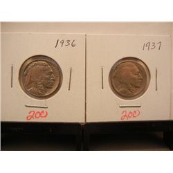 (2) Buffalo Nickels: 1936, 1937