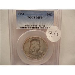 1951 Franklin Half Dollar, Graded by PCGS MS64