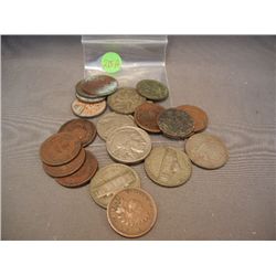 Mixture of US Coins: Buffalo Nickels, Silver Jefferson Nickel, Indian Head Cents, & Others