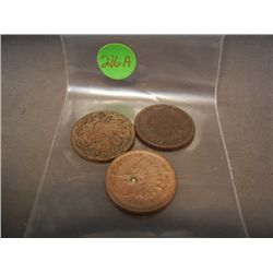 (3) Indian Head Cents: 1863, 1864