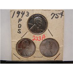 1943-P,D&S Lincoln Steel Wheat Cents