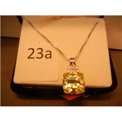 Sterling Pendant Necklace w/ Key Lime Ice CZ Gemstone, Retail $99