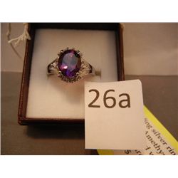 Sterling Ring w/ Oval Cut Amethyst & White Topaz Gemstones, Retail $199