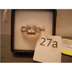Sterling Ring w/ Square Antique Cut Aquamarine & Diamonds, Retail $179
