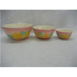 3 Piece Pottery  Mixing Bowl Set with Raised Flowers