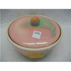 USA Pottery Covered Dish W/Raised Flowers