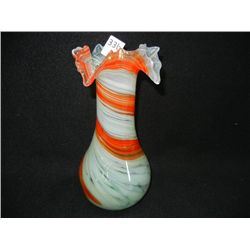 Art Deco Orange Swirl Glass Vase w/ Ruffled Edges