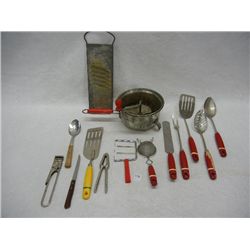 Misc. Kitchen Utensils: Sifter, Spatulas, Slotted Spoons, Nut Cracker, Grater