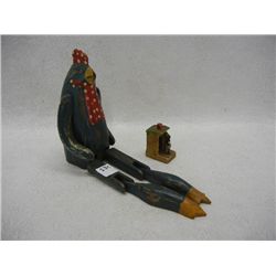 Wooden Chicken & Black Memorbilia Outhouse, Both damaged