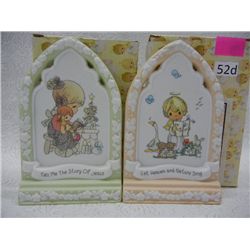 "Angel w/ Animals" & "Girl Telling Story to Doll" Precious Moments Porcelain Standing Plaques