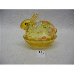 Fenton Hand Painted Yellow Glass Bunny on a Nest