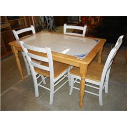 Oak Kitchen Table W/Tile Inset W/4 Chairs