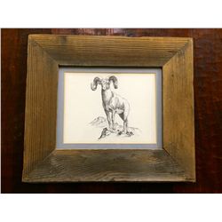 Old wood framed Bighorn sheep print