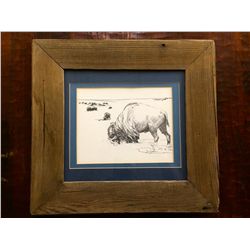 Old wood framed Bison print