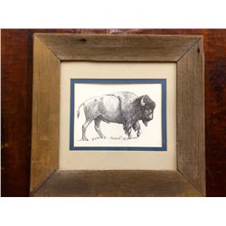 Old wood framed Bison print
